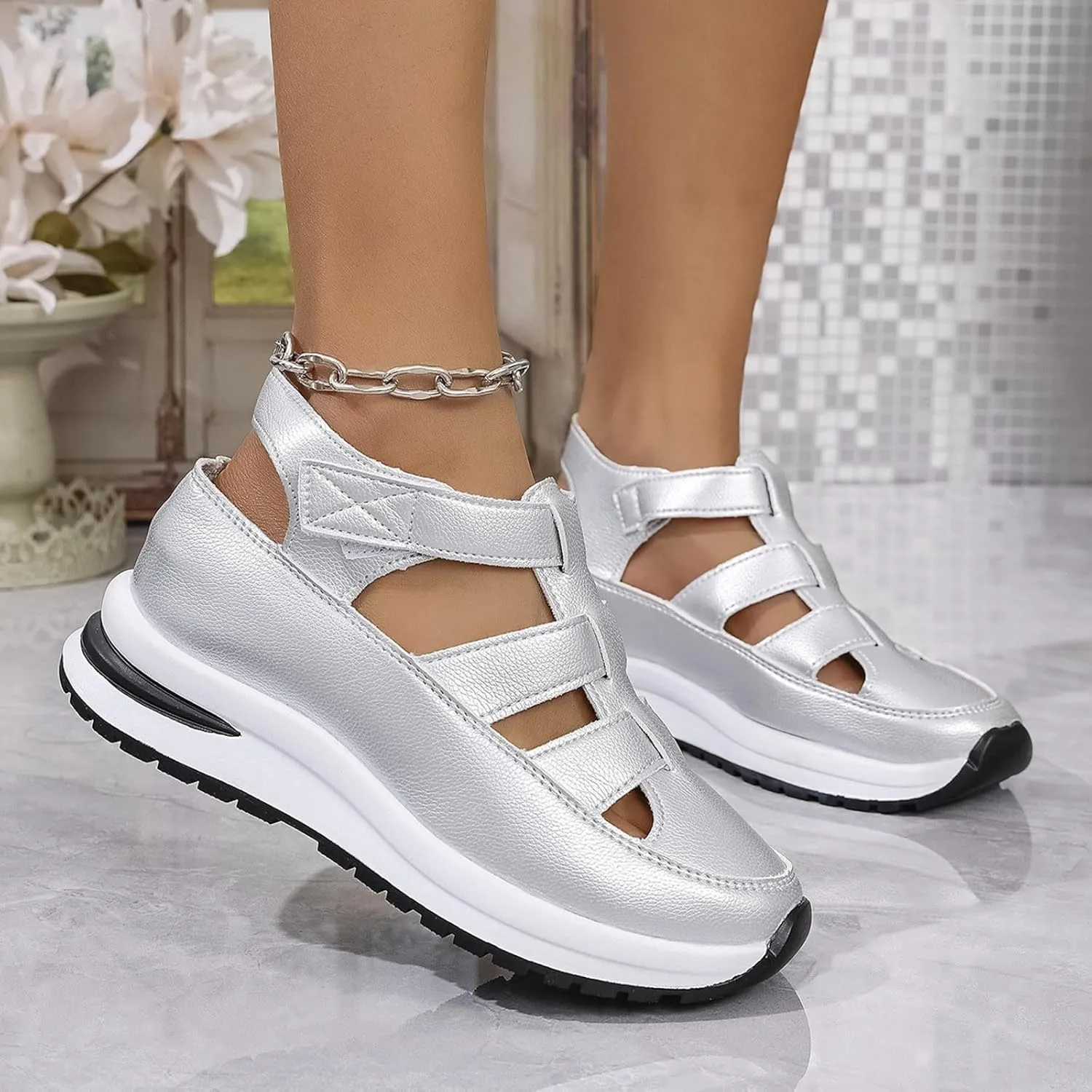 Platform Wedges Sandals for Women Summer,Women Closed Toe Comfortable Walking Sports Sandals Hollow Ankle Strap Wedges Design for Beach Hiking Shoes Casual Wear 2025