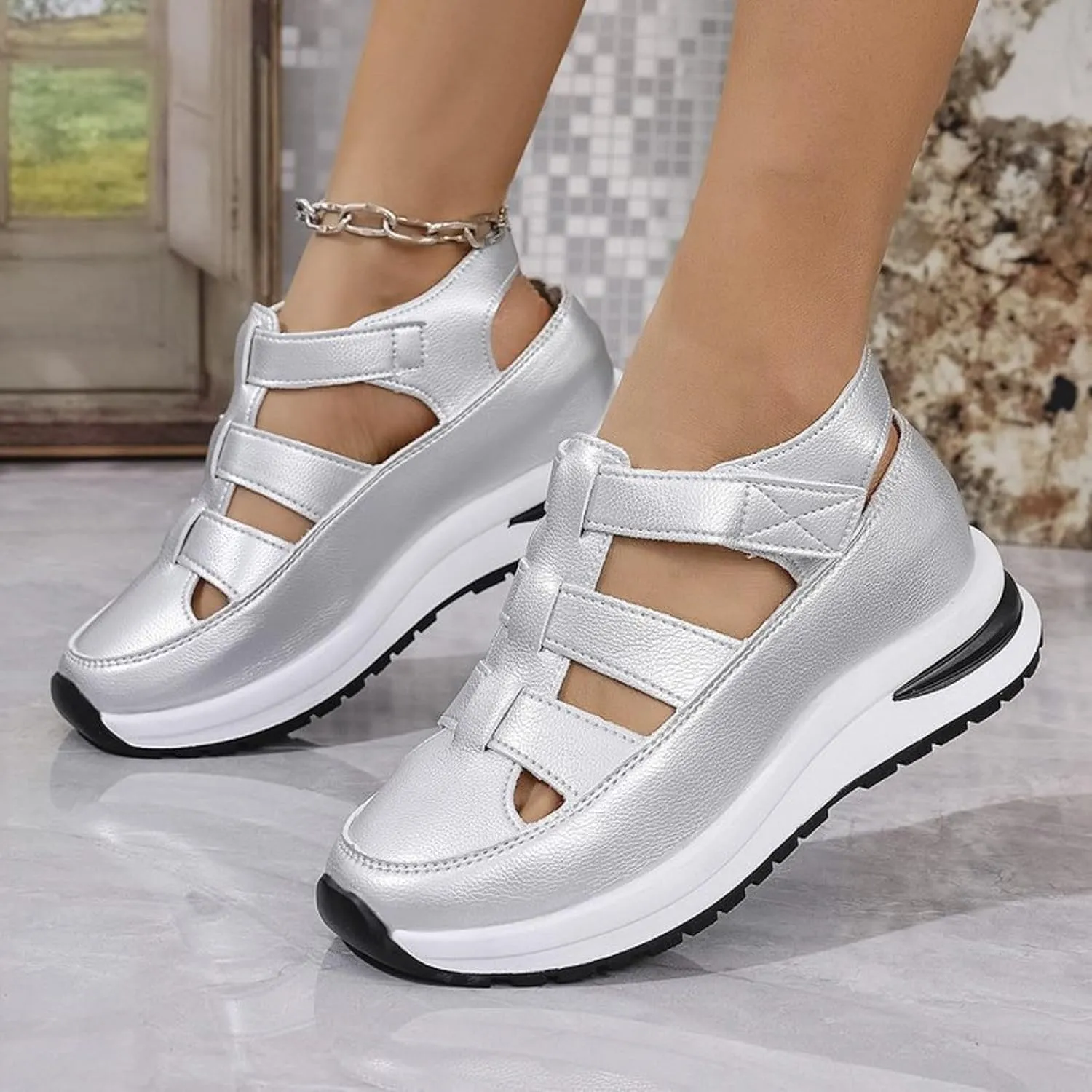 Platform Wedges Sandals for Women Summer,Women Closed Toe Comfortable Walking Sports Sandals Hollow Ankle Strap Wedges Design for Beach Hiking Shoes Casual Wear 2025