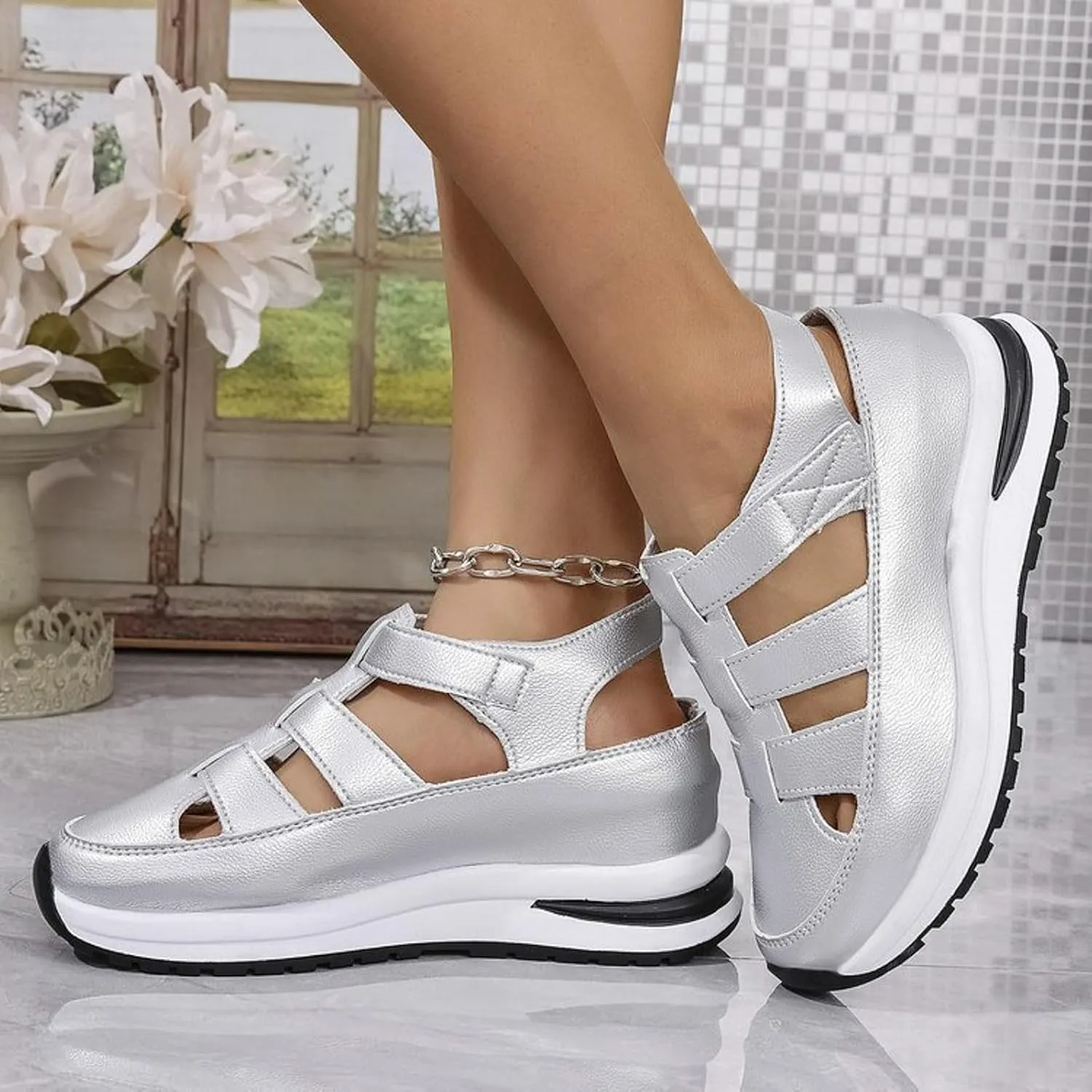 Platform Wedges Sandals for Women Summer,Women Closed Toe Comfortable Walking Sports Sandals Hollow Ankle Strap Wedges Design for Beach Hiking Shoes Casual Wear 2025