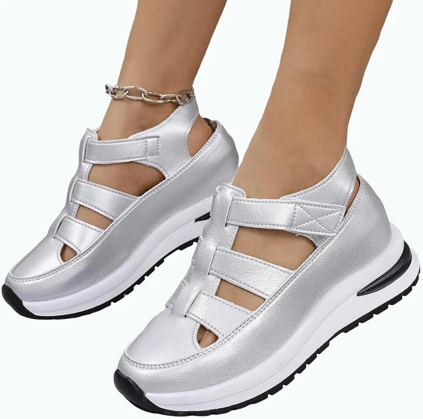 Platform Wedges Sandals for Women Summer,Women Closed Toe Comfortable Walking Sports Sandals Hollow Ankle Strap Wedges Design for Beach Hiking Shoes Casual Wear 2025