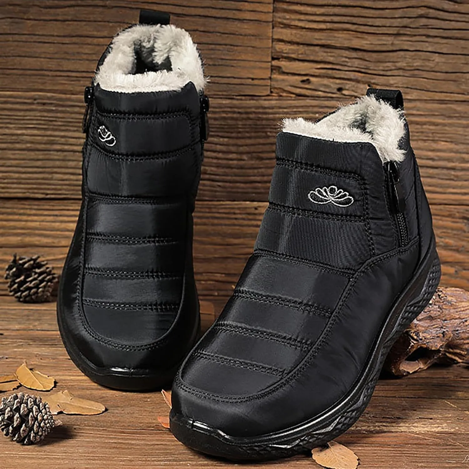 Plush Lined Winter Boots for Women Non Slip Ankle Boots for Women Low Heel Snow Boots Hiking Boots