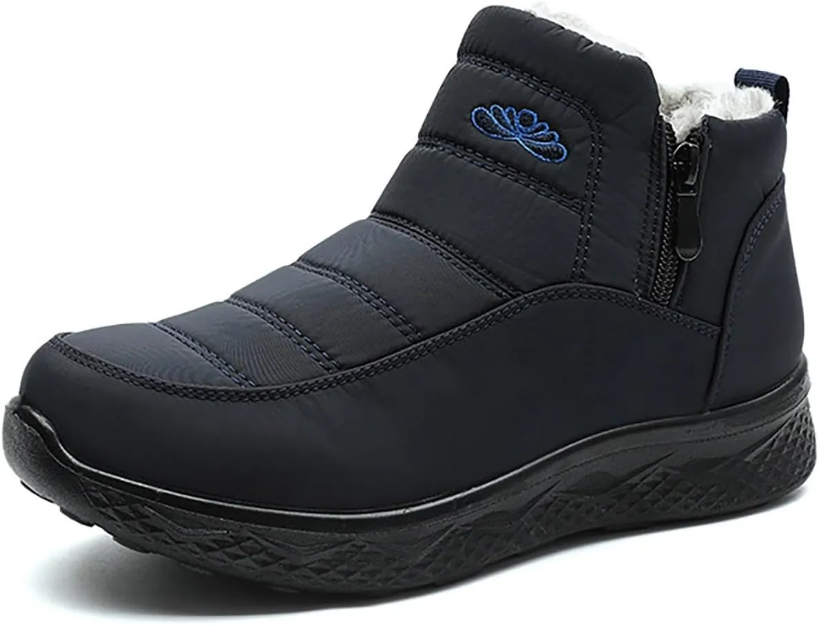 Plush Lined Winter Boots for Women Non Slip Ankle Boots for Women Low Heel Snow Boots Hiking Boots