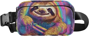 Rainbow Sloth Fanny Pack Waist Pack Water Resistant Extendable Buckle Strap Crossbody Purse Travel Pouch for Running Hiking Training 85.31.6 inches