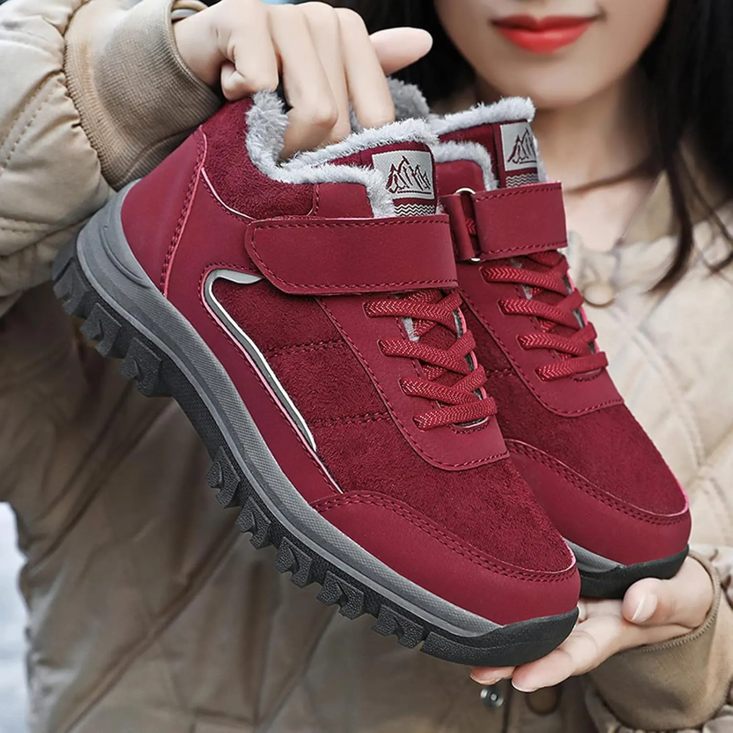 SBGMoSJ Winter Waterproof Boots for Woman Womens Boots Winter Slip on Winter Boots Womens Heel Womens Tennis Shoes for Snow Walking Botas Contra El Agua Para Mujer Con Tela Adentro