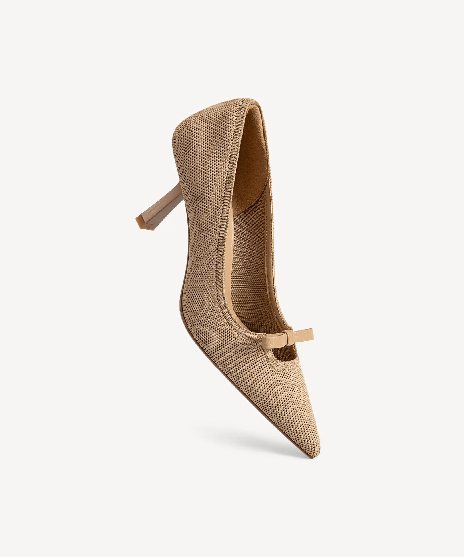 Slip On Bow Pointed Toe Heeled Pumps