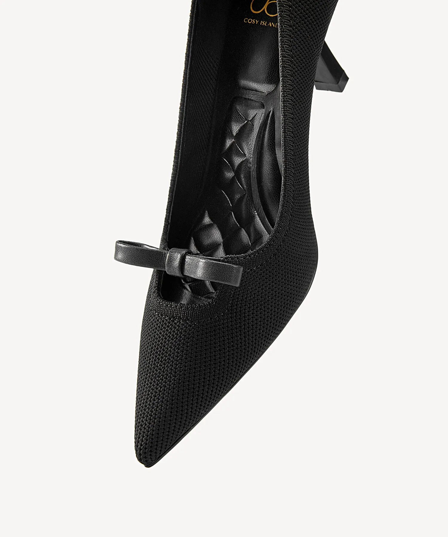 Slip On Bow Pointed Toe Heeled Pumps