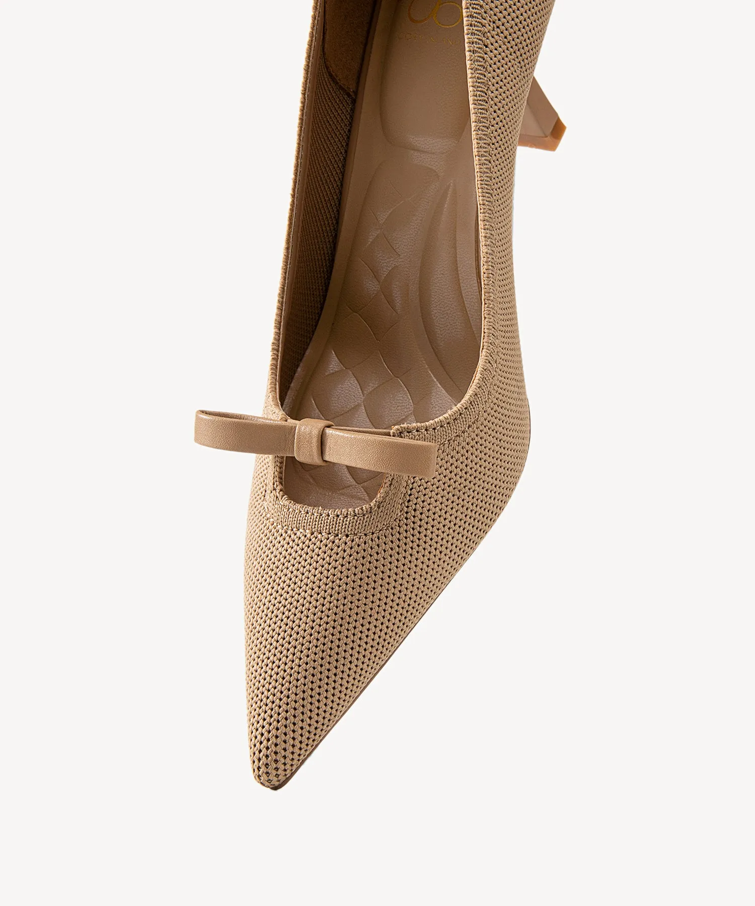 Slip On Bow Pointed Toe Heeled Pumps