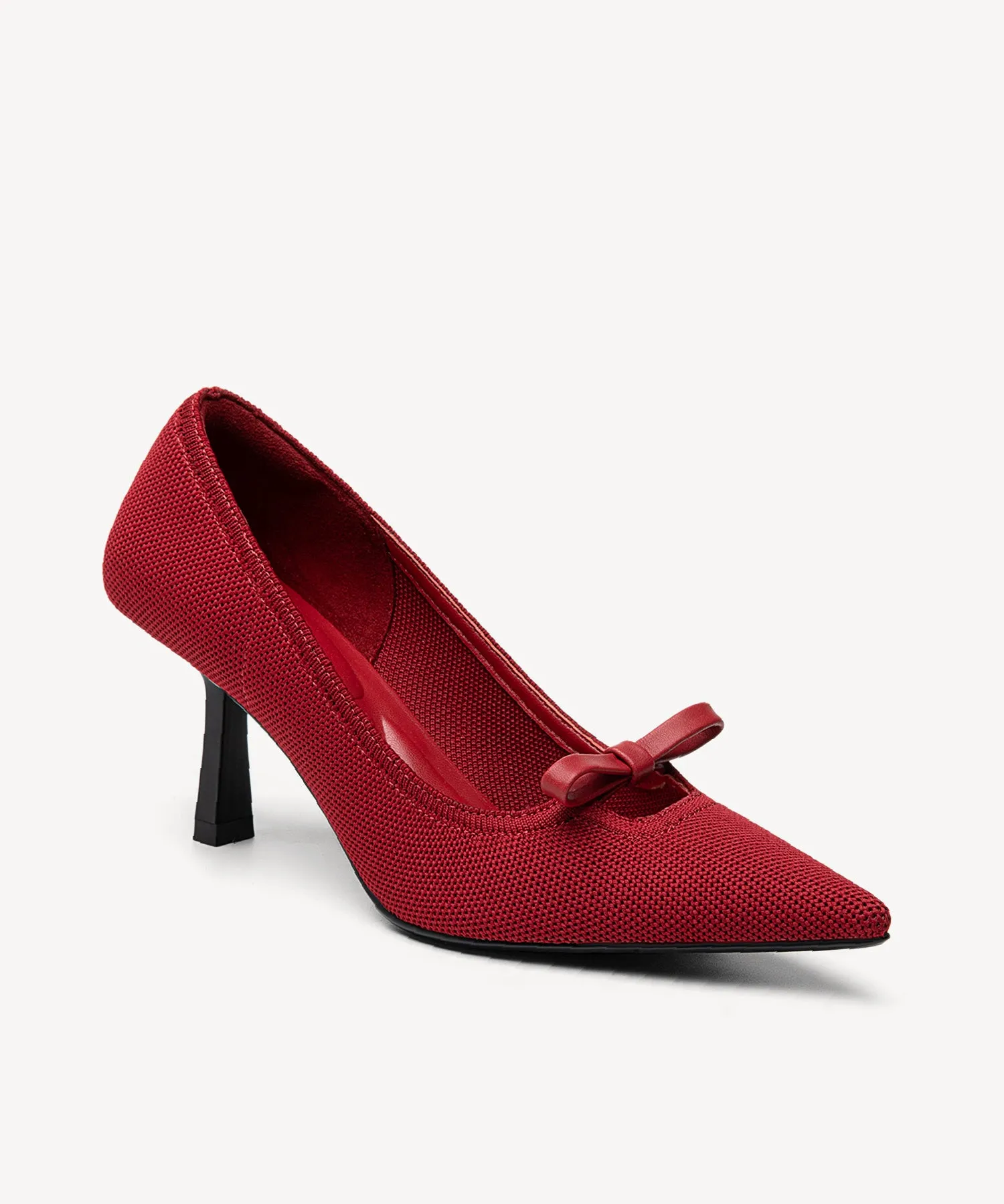 Slip On Bow Pointed Toe Heeled Pumps