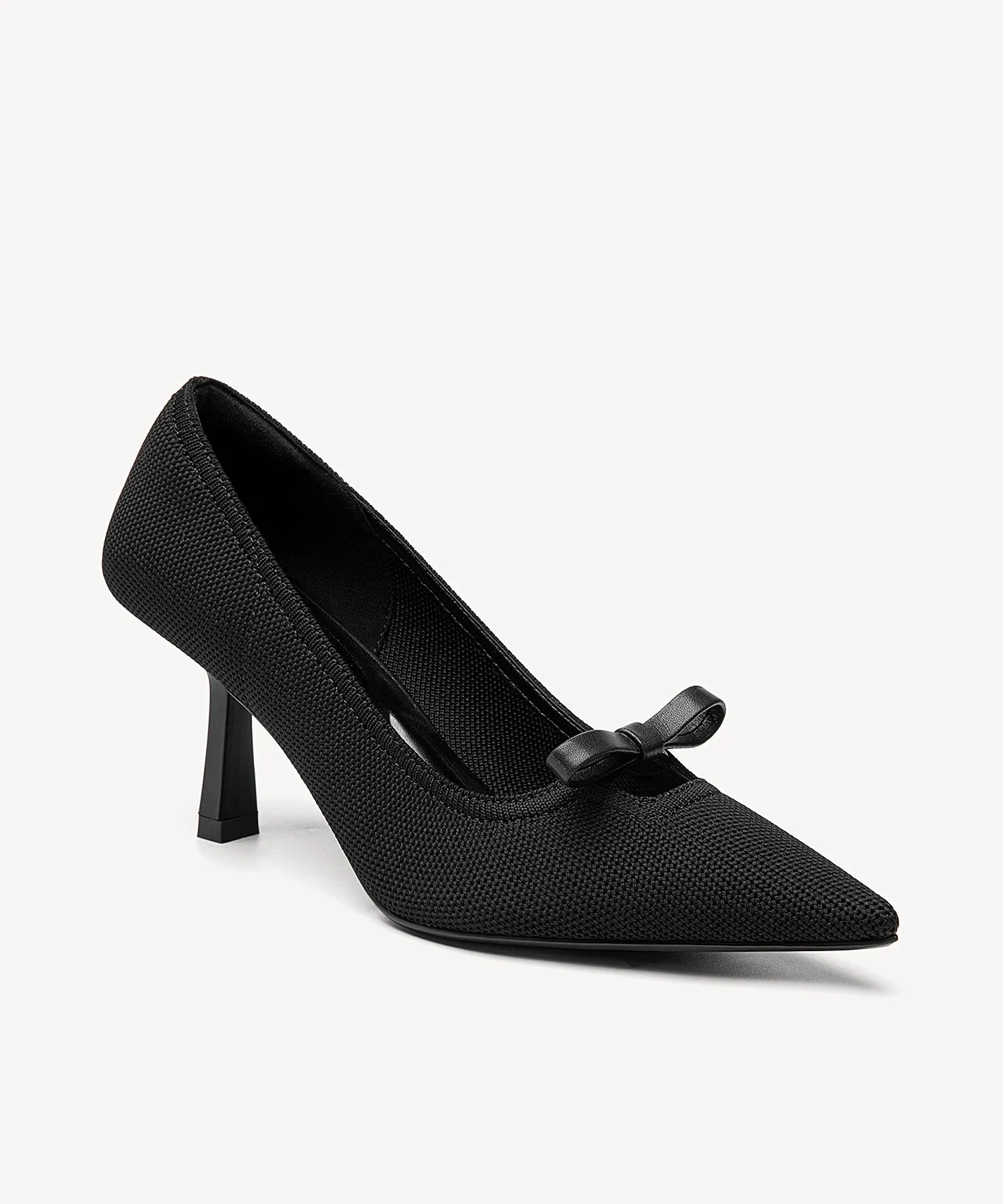 Slip On Bow Pointed Toe Heeled Pumps