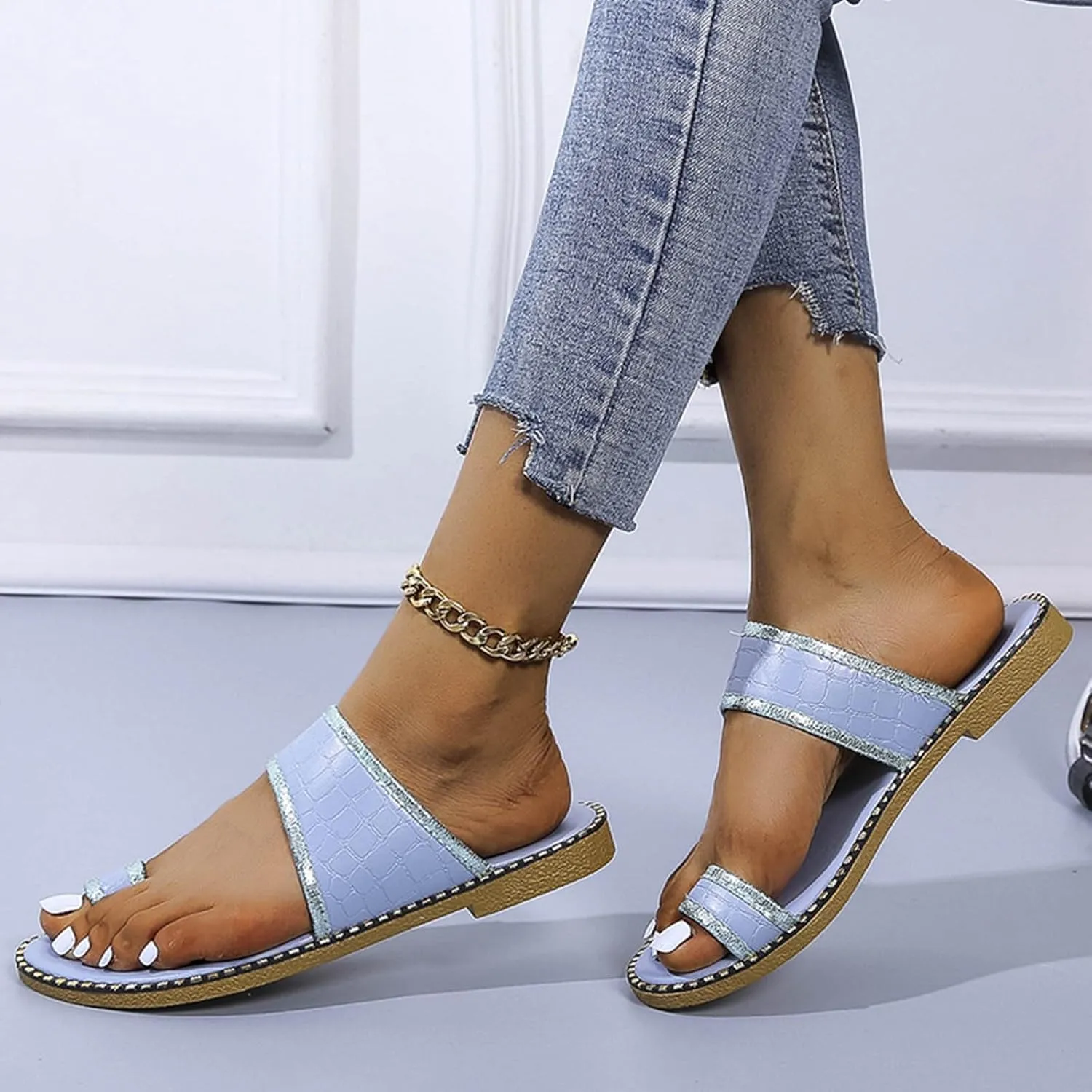 Slippers for Women Travel Slip on Flat Sandals Bohemia Slide Flip Flop Sandals Casual Summer Beach Slippers