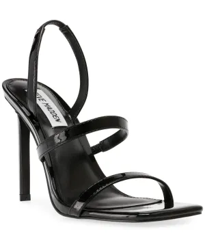 Steve Madden Gracey Black Patent Square-Toe Slip-On Stiletto Heeled Sandals