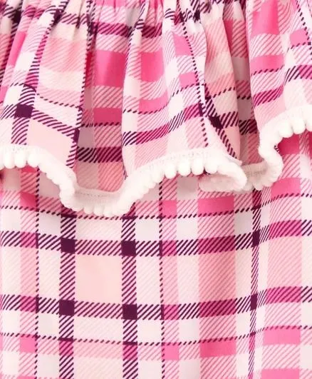Strap Cold Shoulder Checkered Printed Top