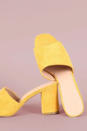 Suede Open Toe Chunky Heeled Mules