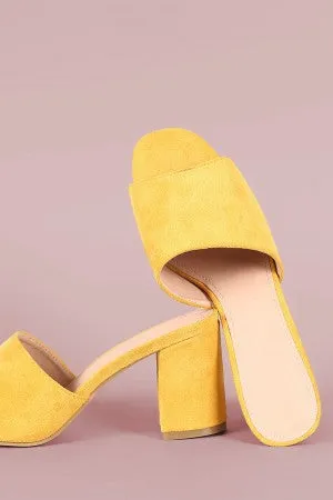Suede Open Toe Chunky Heeled Mules