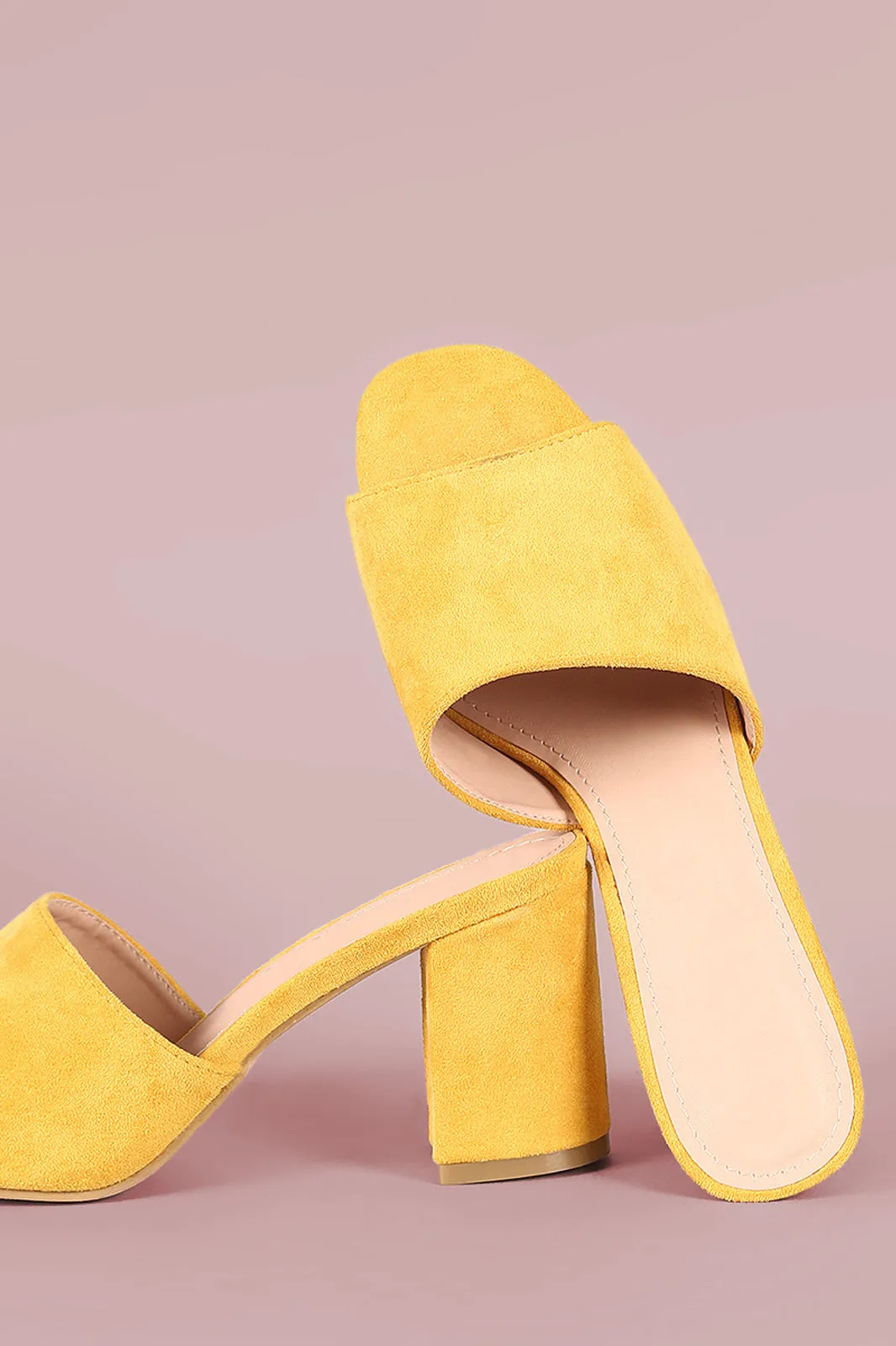 Suede Open Toe Chunky Heeled Mules