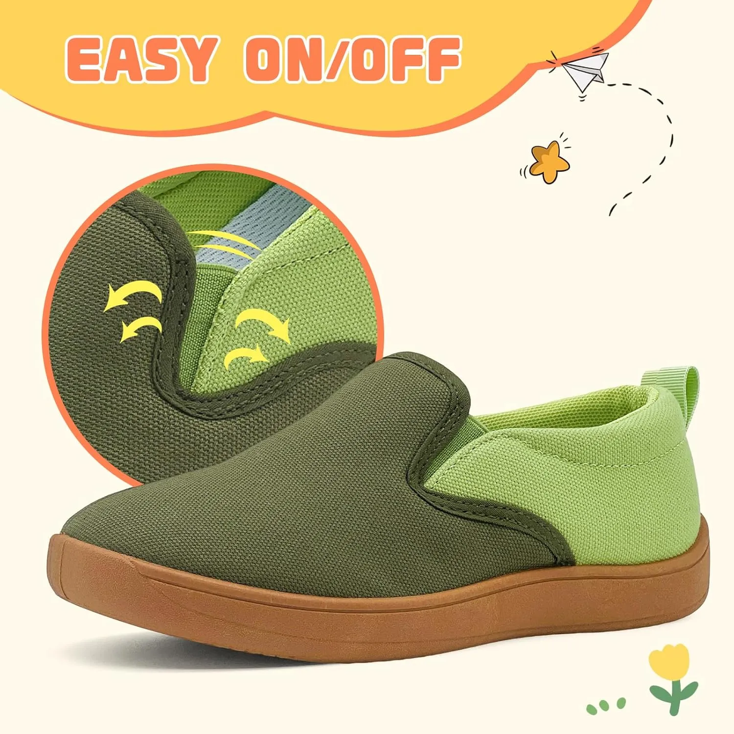 Toddler Kids Wide Barefoot Shoes Girls Boys Minimalist Slip On Canvas Sneakers Lightweight Casual Walking Shoes Fit Naturally Zero-Drop Sole