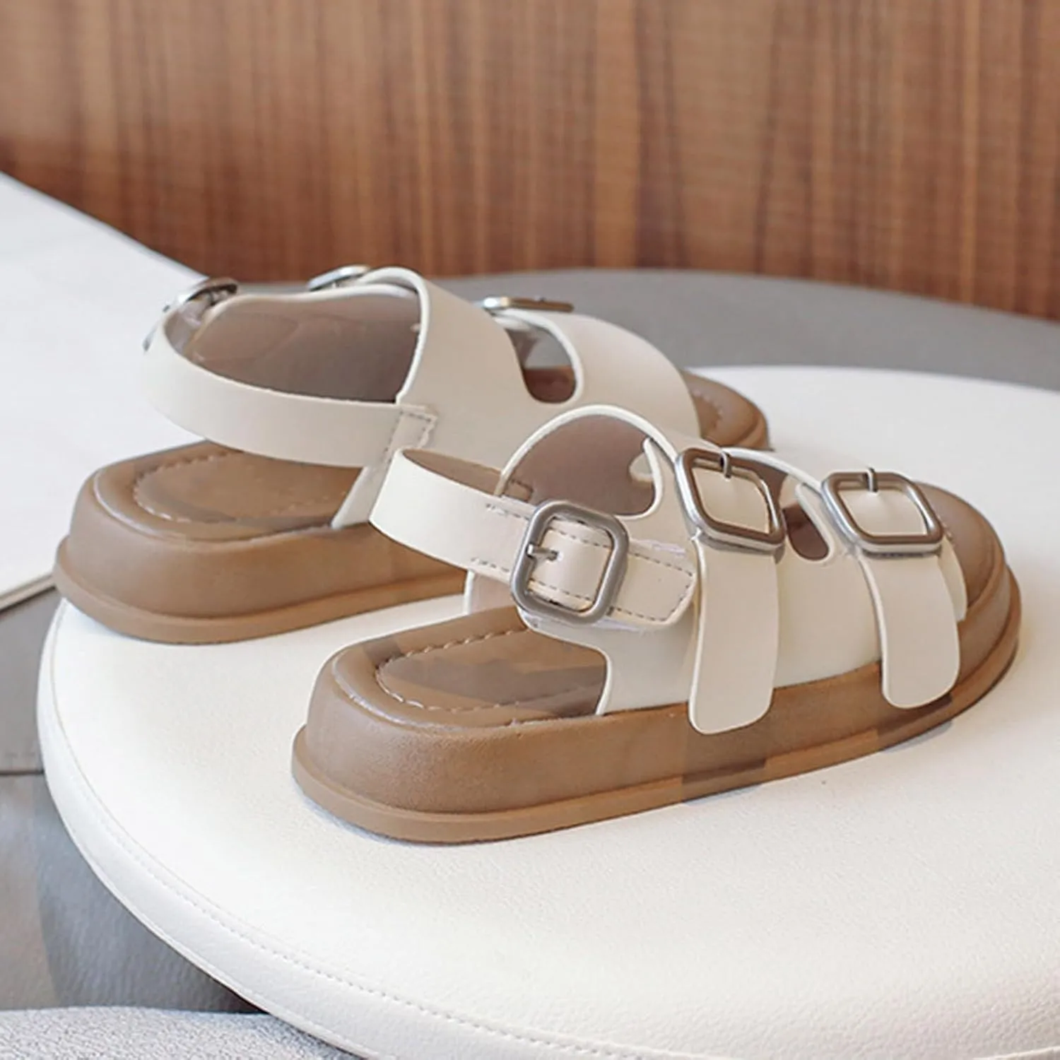 Toddler Sandals Boys Girls Adjustable Back Strap Slippers Double Buckle Sandals Summer Open Toe Beach Flat for Little/Big Kid
