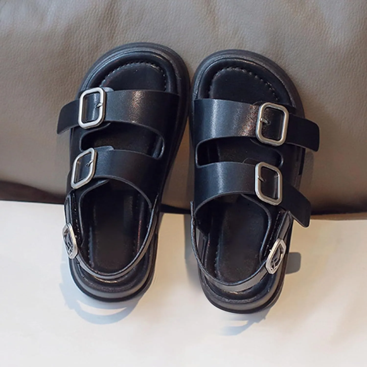 Toddler Sandals Boys Girls Adjustable Back Strap Slippers Double Buckle Sandals Summer Open Toe Beach Flat for Little/Big Kid