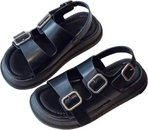 Toddler Sandals Boys Girls Adjustable Back Strap Slippers Double Buckle Sandals Summer Open Toe Beach Flat for Little/Big Kid