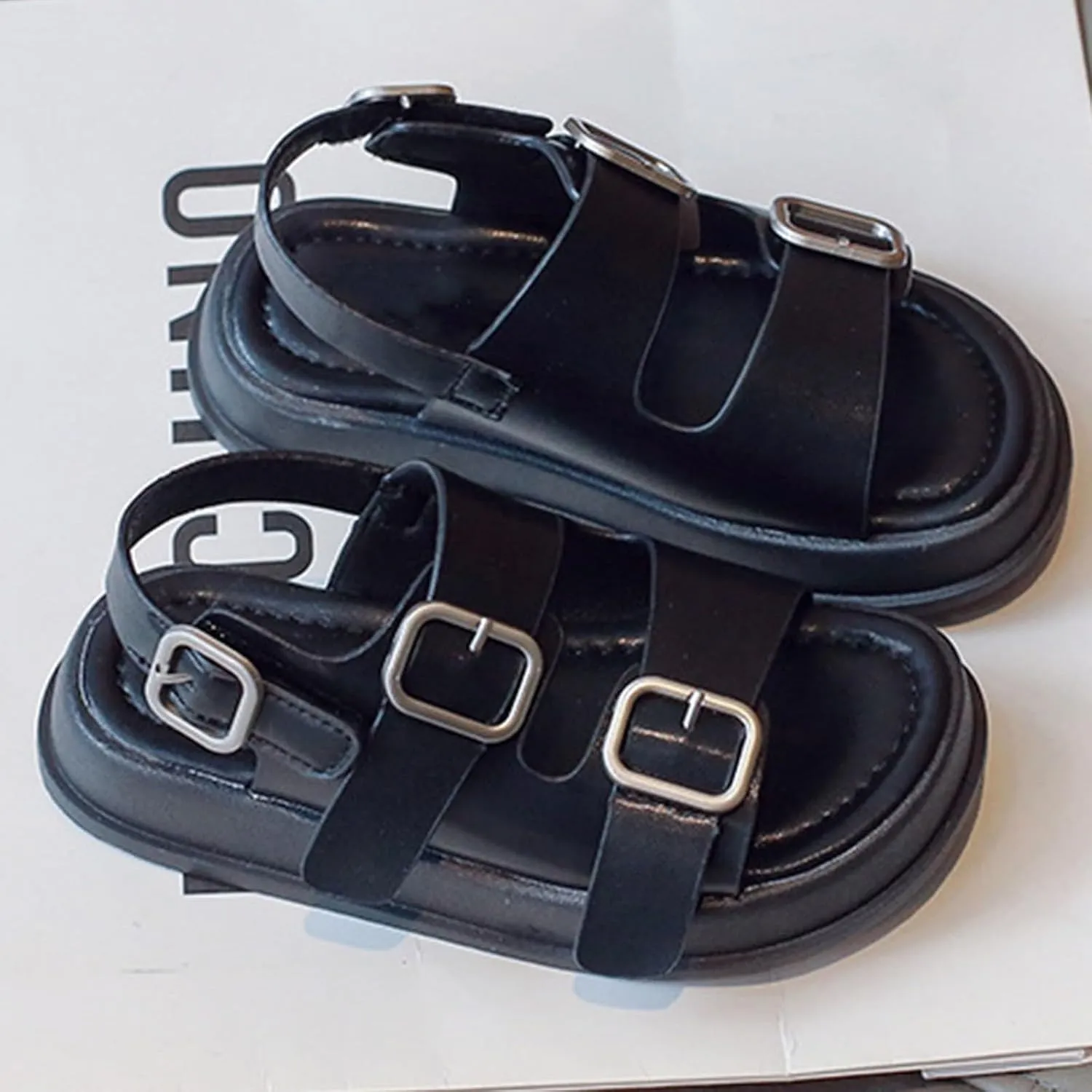 Toddler Sandals Boys Girls Adjustable Back Strap Slippers Double Buckle Sandals Summer Open Toe Beach Flat for Little/Big Kid