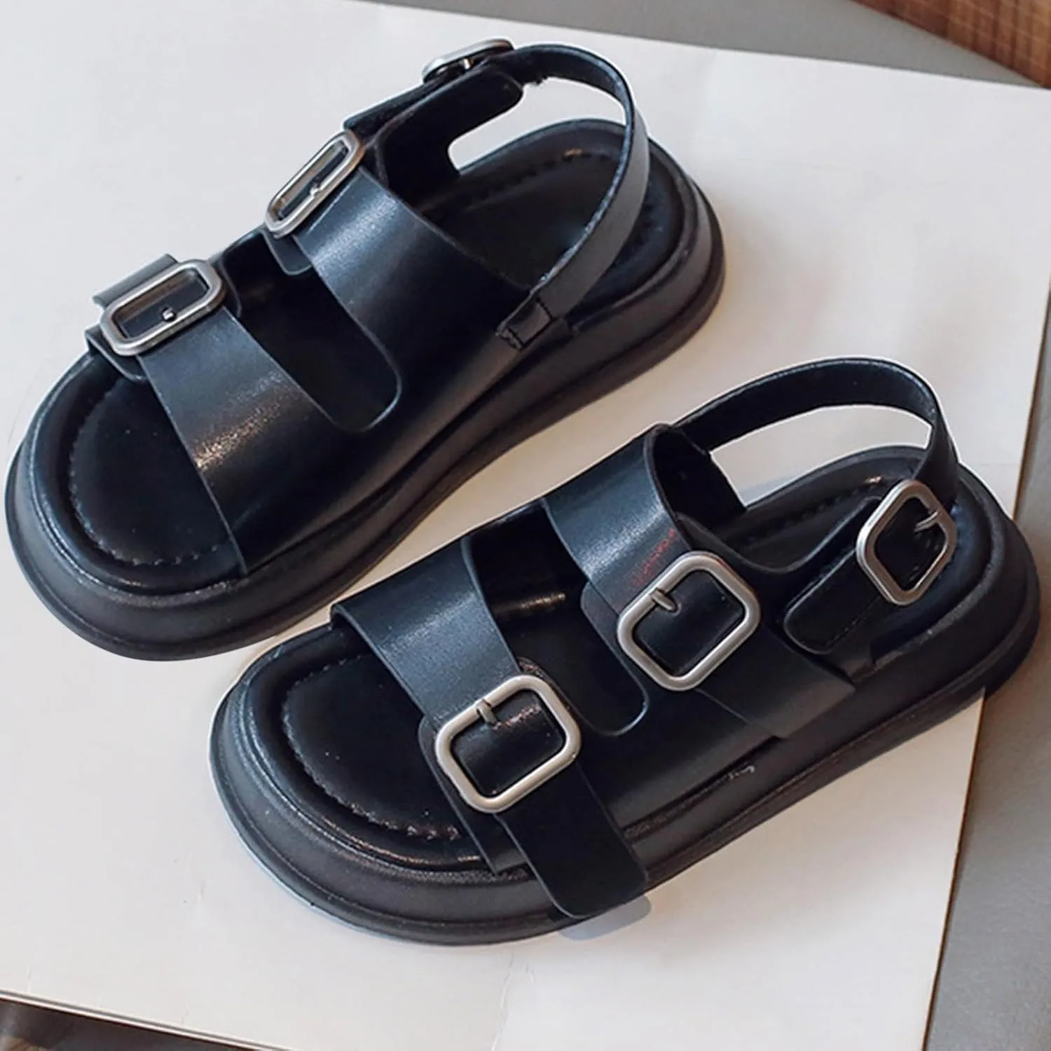 Toddler Sandals Boys Girls Adjustable Back Strap Slippers Double Buckle Sandals Summer Open Toe Beach Flat for Little/Big Kid