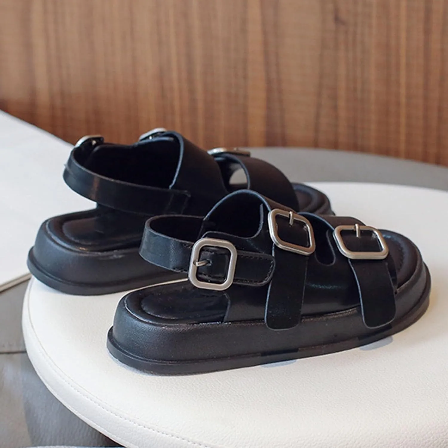 Toddler Sandals Boys Girls Adjustable Back Strap Slippers Double Buckle Sandals Summer Open Toe Beach Flat for Little/Big Kid