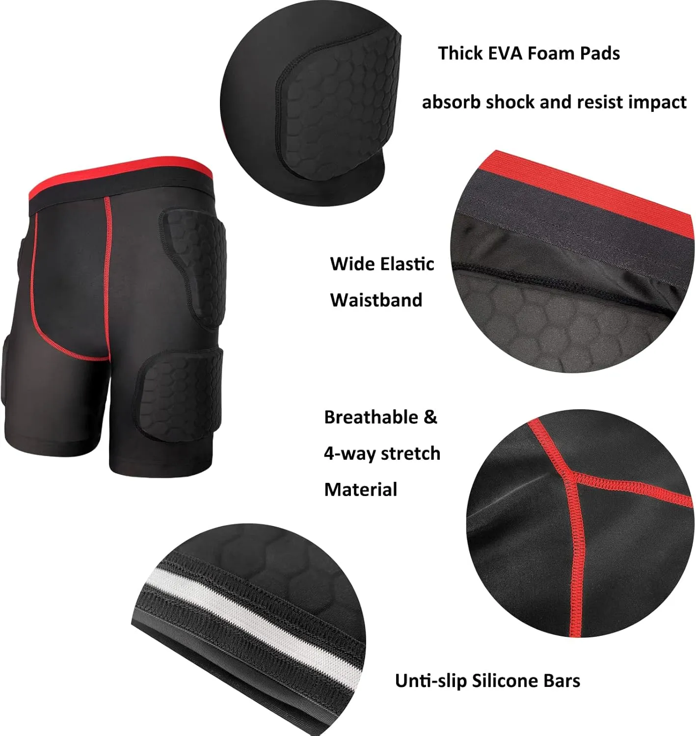 Topeter Mens Padded Shorts Skate Compression Short Basketball Hip Protective Underwear