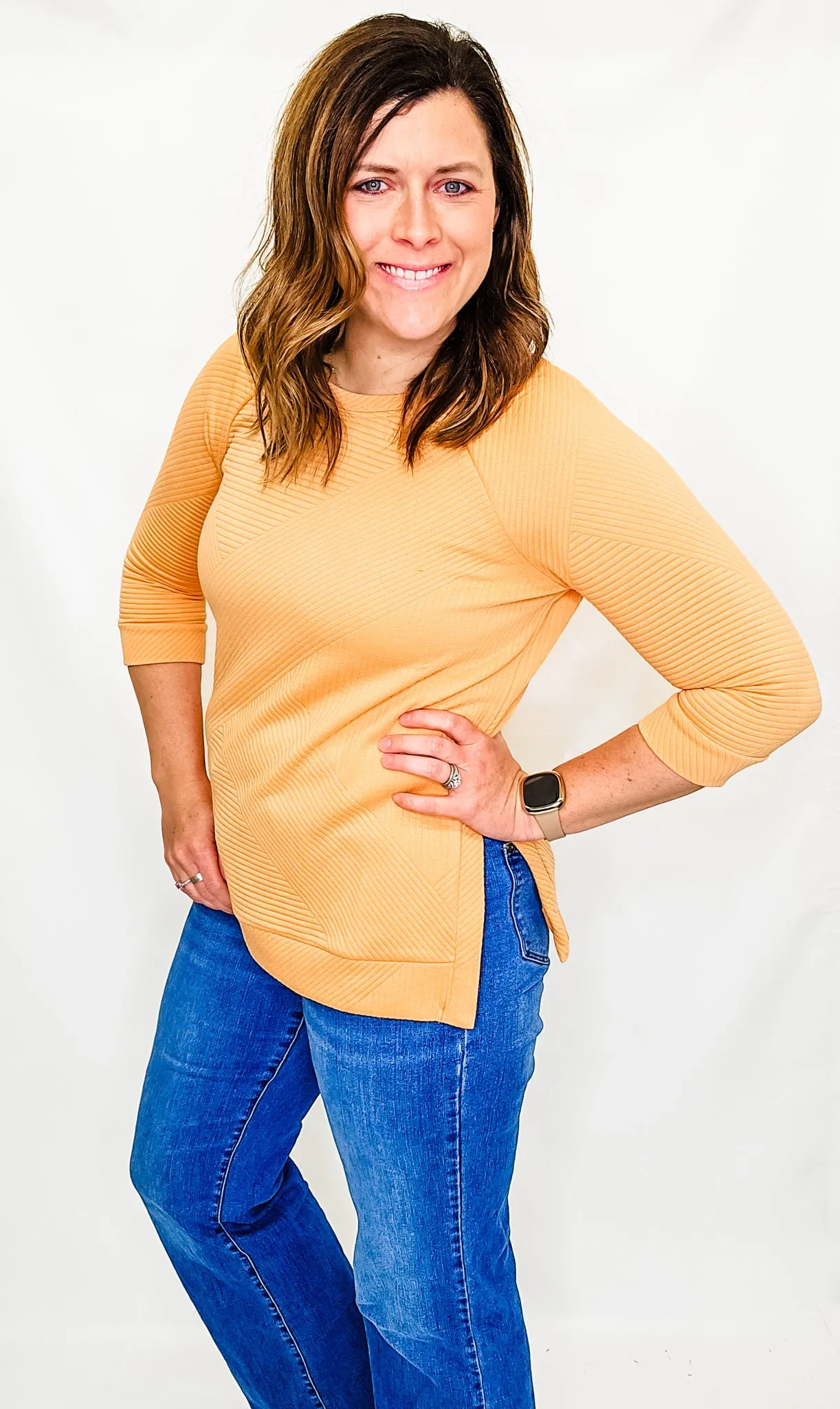 Tribal Fiesta Orange Ribbed Crew Neck