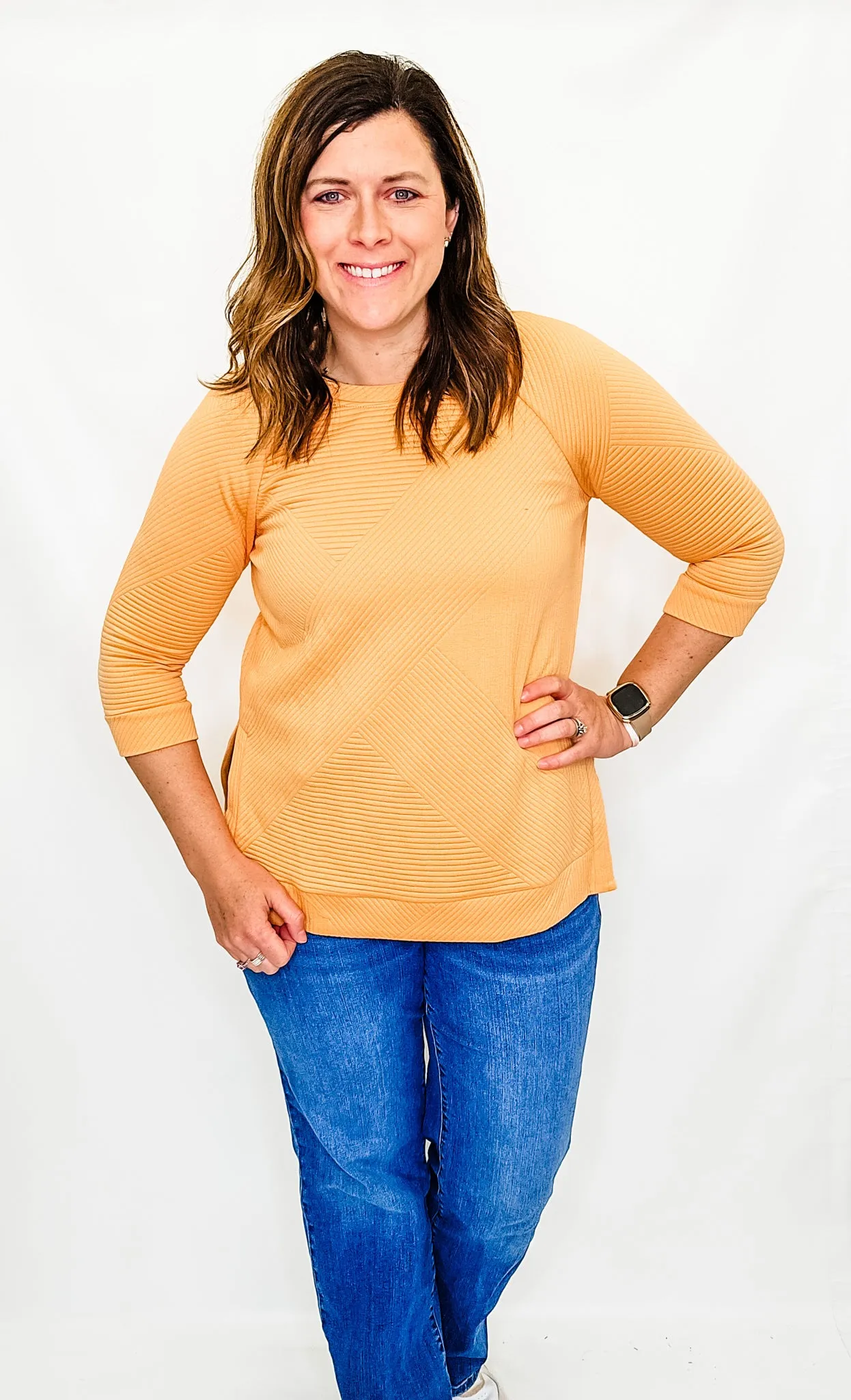 Tribal Fiesta Orange Ribbed Crew Neck