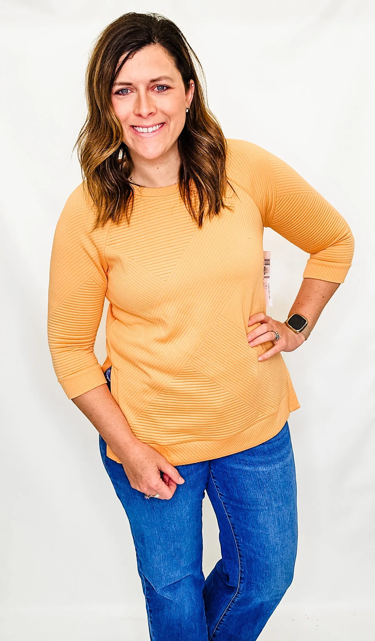 Tribal Fiesta Orange Ribbed Crew Neck