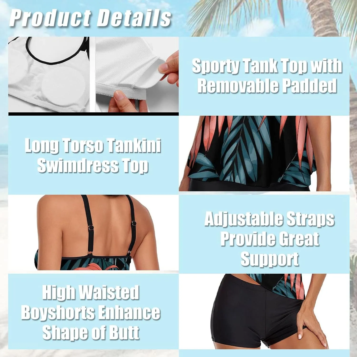Urchics Womens 2025 Tankini Swimsuits Tummy Control Flowy Swimwear Two Piece Bathing Suits Swim Tank Top with Boyshorts