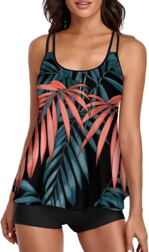 Urchics Womens 2025 Tankini Swimsuits Tummy Control Flowy Swimwear Two Piece Bathing Suits Swim Tank Top with Boyshorts