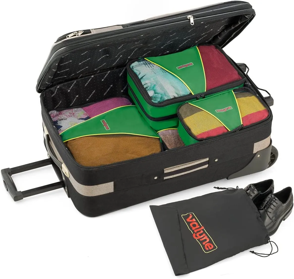 Valyne Packing Cubes 4-pcs Set, Luggage Travel Organizer Bags with a Free Laundry/shoe Bag