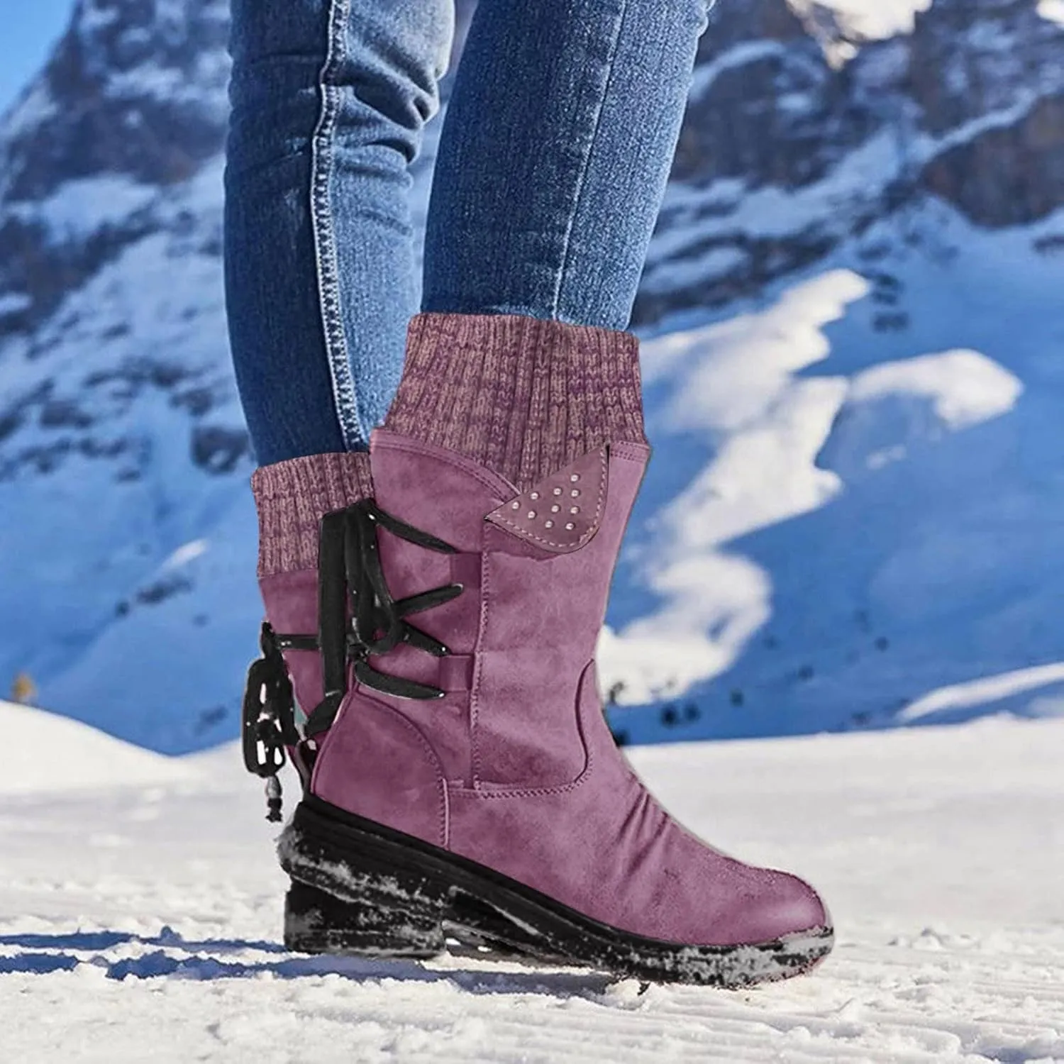 Waterproof Snow Boots for Women Cute Womens Black Snow Boots Slip on Womens Winter Boots 8.5 Wide Winter Snow Boots Womens Winter Hiking Boots Waterproof
