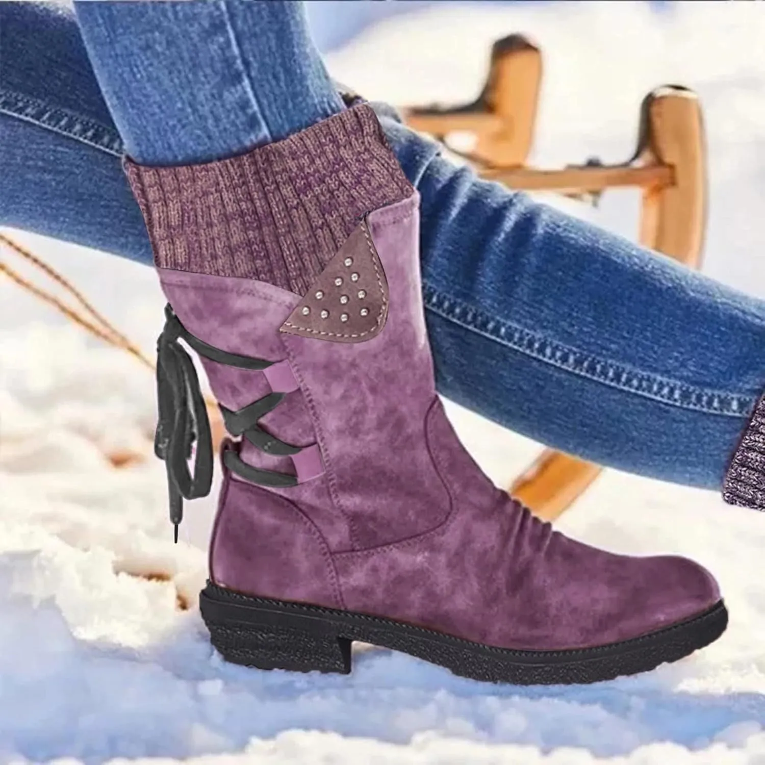 Waterproof Snow Boots for Women Cute Womens Black Snow Boots Slip on Womens Winter Boots 8.5 Wide Winter Snow Boots Womens Winter Hiking Boots Waterproof