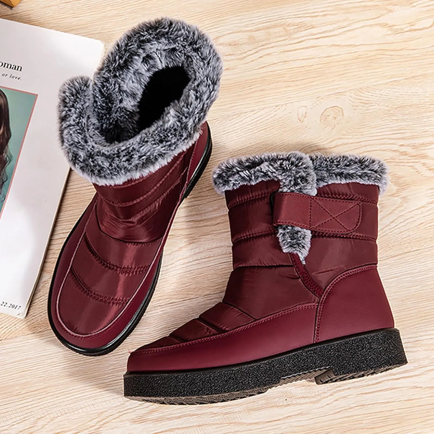 Winter Boots for Women Snow Boots for Women Ladies Fashion Winter Plush Insulation Solid Color Thick Heels Snow Boots