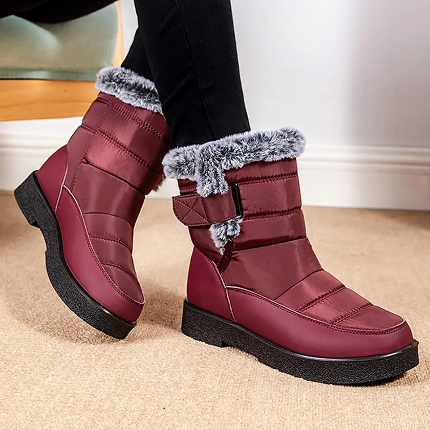 Winter Boots for Women Snow Boots for Women Ladies Fashion Winter Plush Insulation Solid Color Thick Heels Snow Boots