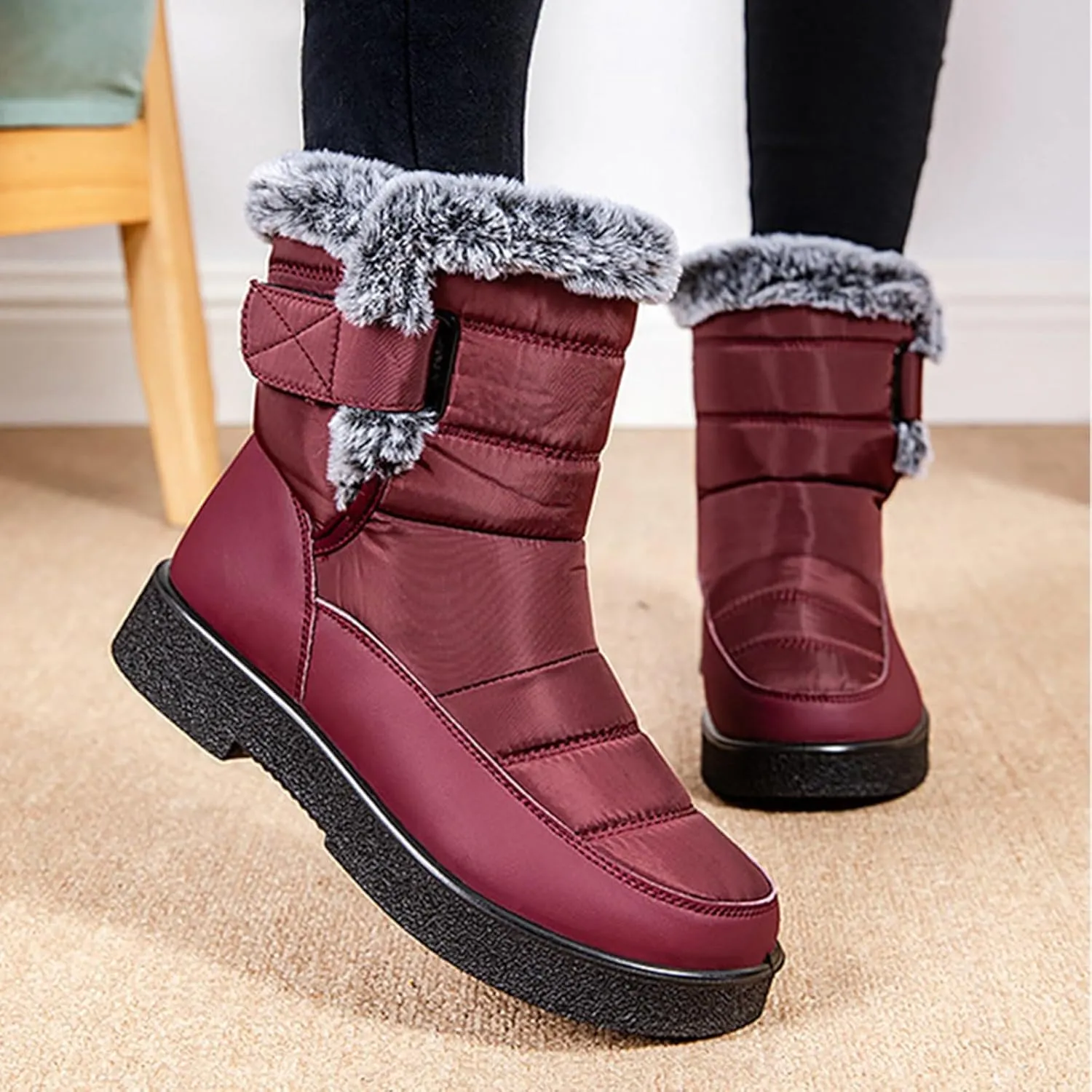 Winter Boots for Women Snow Boots for Women Ladies Fashion Winter Plush Insulation Solid Color Thick Heels Snow Boots