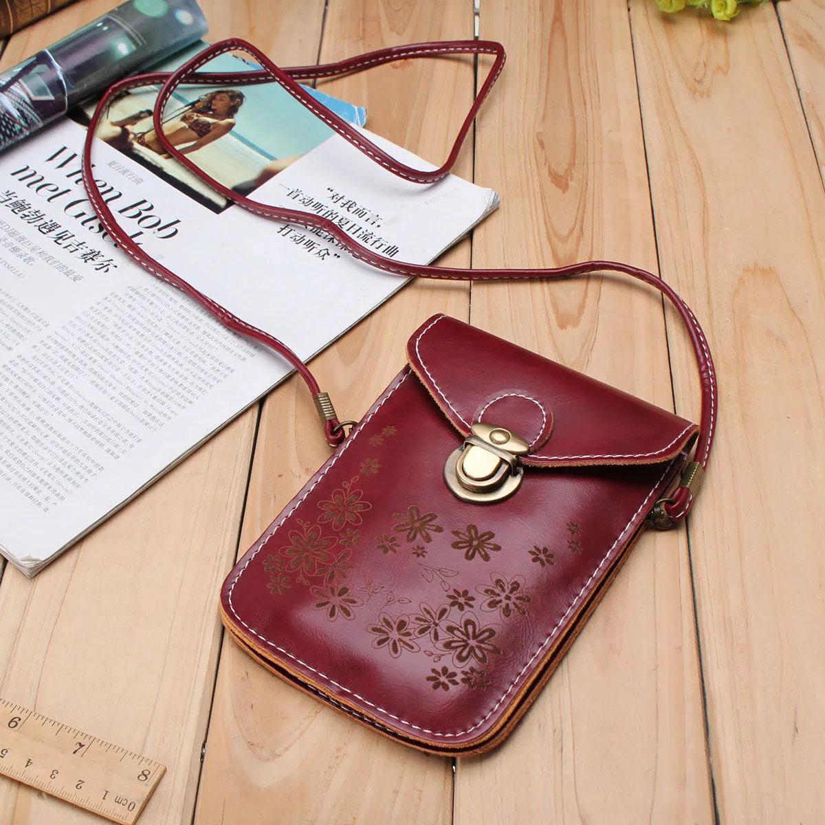 Women Vintage Flower Pattern Mini Crossbody Bag