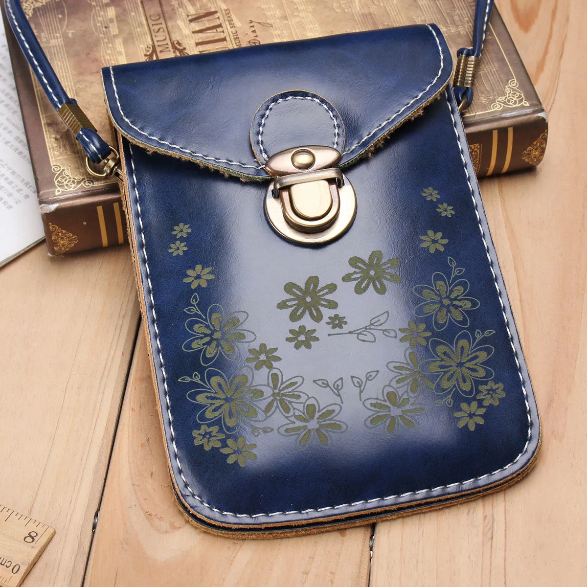 Women Vintage Flower Pattern Mini Crossbody Bag