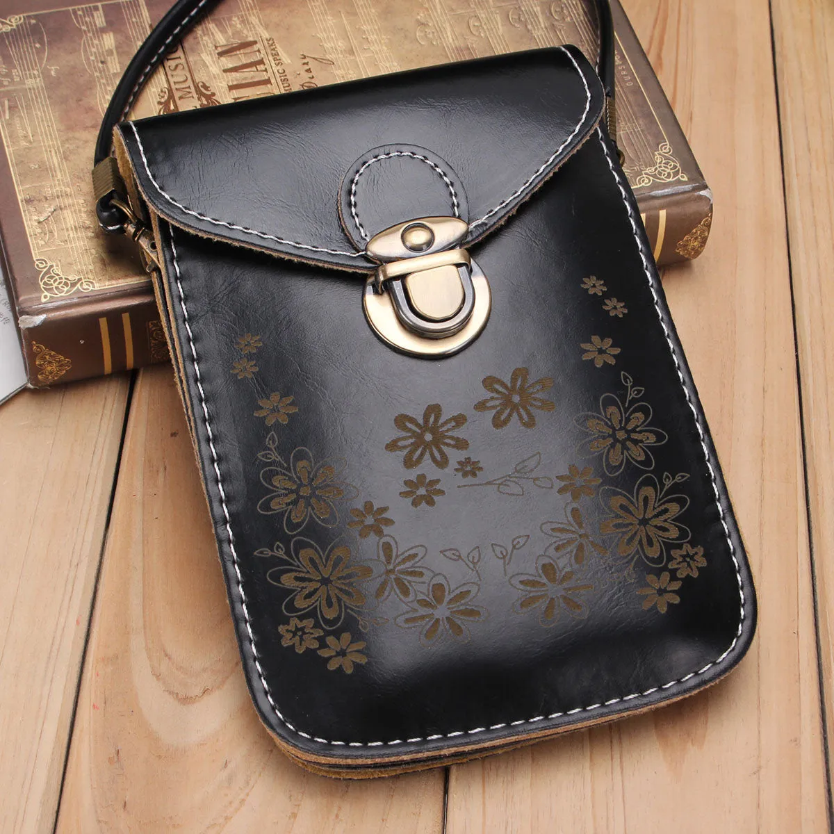 Women Vintage Flower Pattern Mini Crossbody Bag