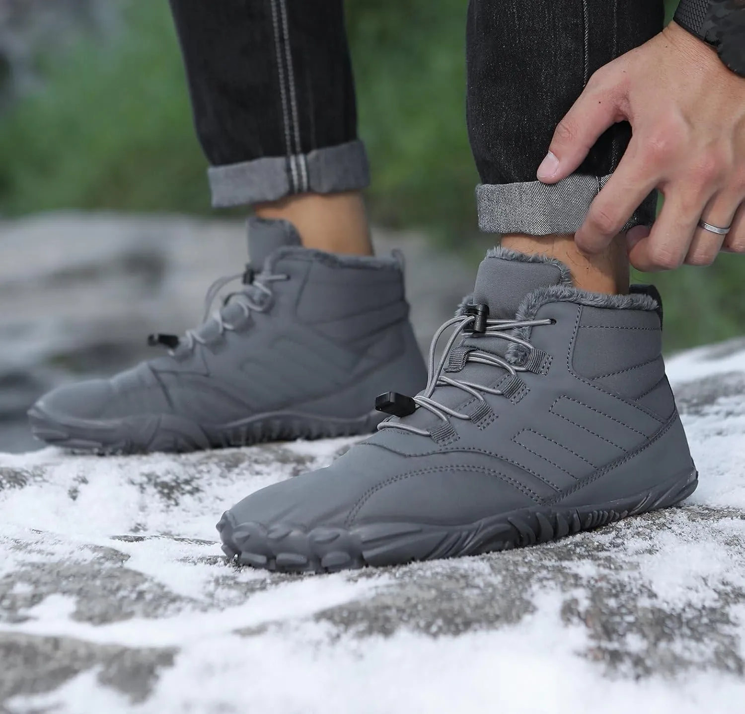 Womens Barefoot Shoes Casual Winter Snow Boots Waterproof Snow Boots Lightweight Fur Lined Shoes Trail Running Sneakers