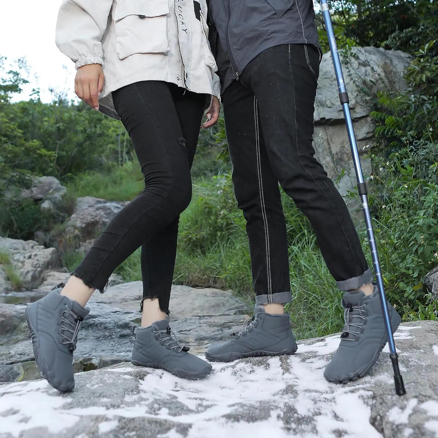 Womens Barefoot Shoes Casual Winter Snow Boots Waterproof Snow Boots Lightweight Fur Lined Shoes Trail Running Sneakers