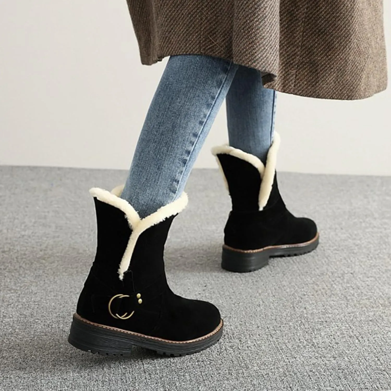 Womens Boots Fashion Fully Fur Lined Thick Sole Side Zipper Boots for Women Soft Cozy Warm Snow Boots for Women