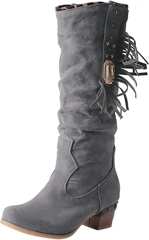 Womens Boots Fashion Thick Heel Round Toe Boots for Women Warm Flock Durable Soft Winter Boots for Women