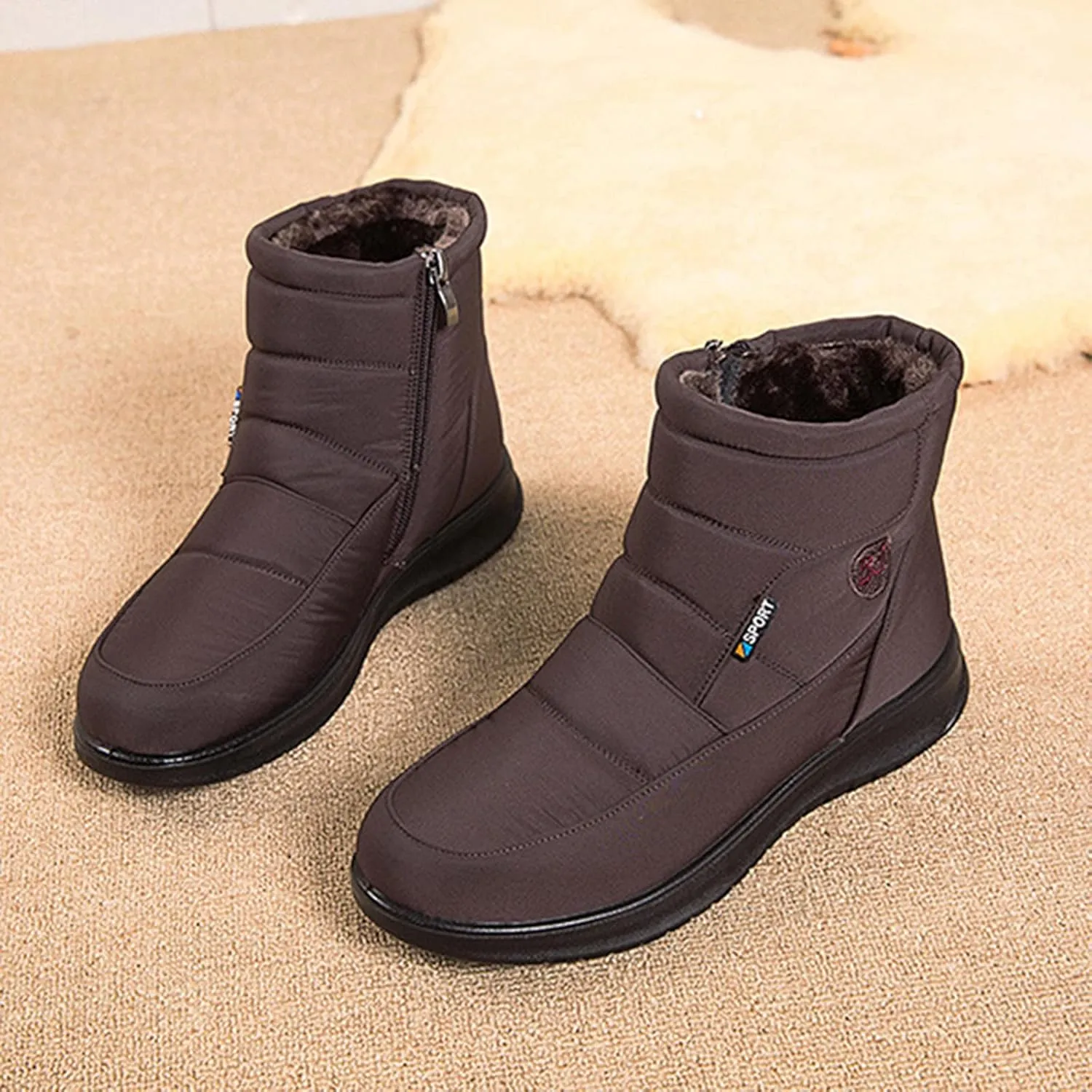 Womens Boots Fuzzy Fur Lined Thick Wedges Fashion Boots for Women Soft Leather Warm Snow Boots for Women