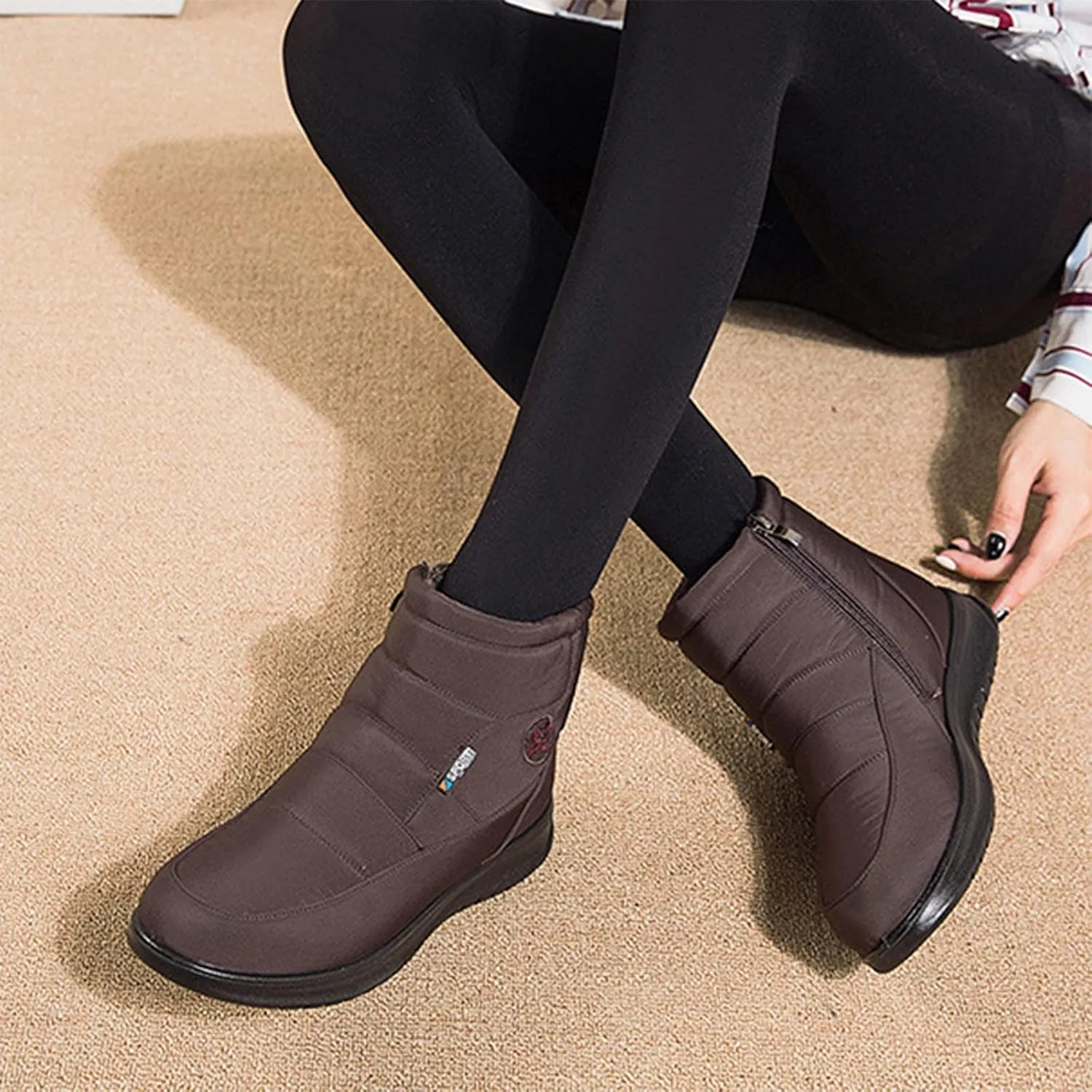 Womens Boots Fuzzy Fur Lined Thick Wedges Fashion Boots for Women Soft Leather Warm Snow Boots for Women