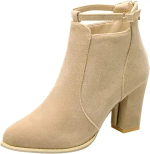 Womens Boots Warm Flock PU Leather Thick Heel Fashion Boots for Women Solid Color Round Toe Elegant Ankle Boots