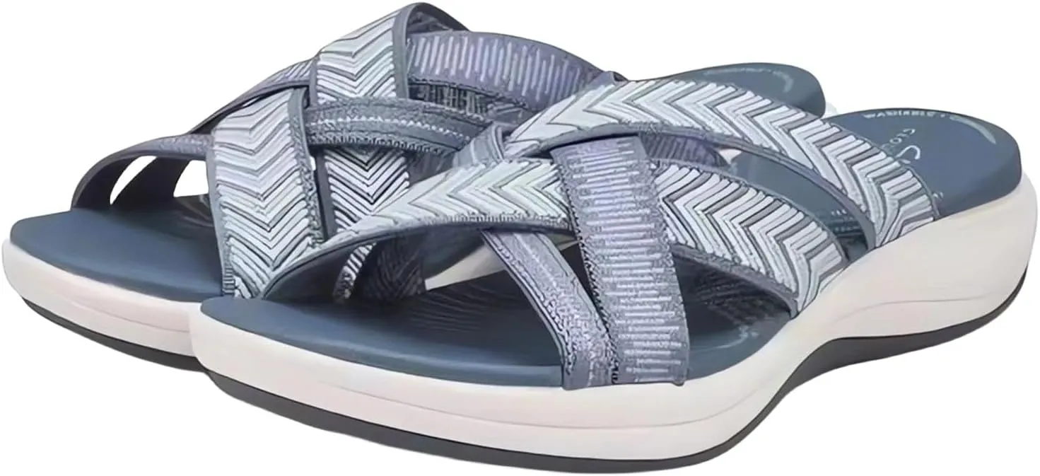 Women's Flat Slide Sandal Arch Support Comfort Orthotic Plantar Fasciitis Cushion Soft Slip On Platform Sandals Open Toe Yoga Mat Slipper for Women Summer Beach Walking
