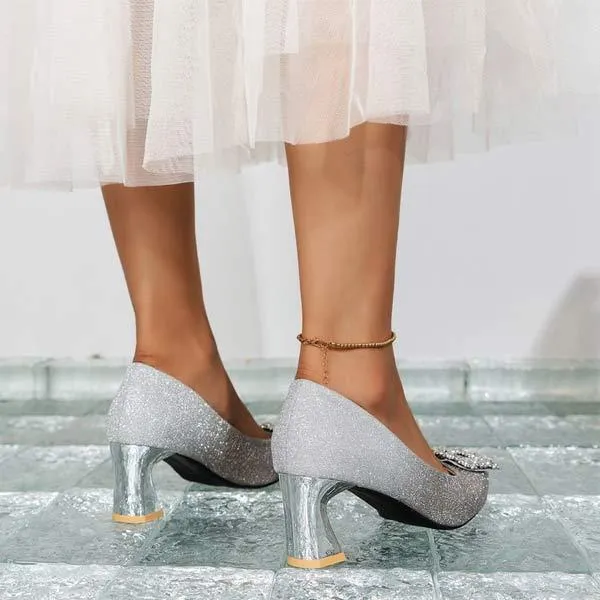 Women's Rhinestone Square Buckle High Heels 16924897C